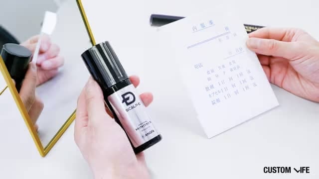 薬袋と育毛剤の写真