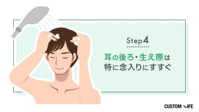 シャンプーをすすいでいる様子