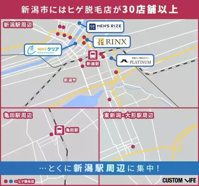 新潟のメンズ脱毛店・ヒゲ脱毛店を調査した結果、新潟駅前に店舗が集中
