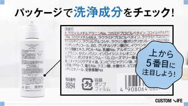 メンズシャンプーのパッケージに記載がある洗浄成分,全成分表示