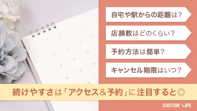 続けやすさはアクセスと予約に注目すると◎