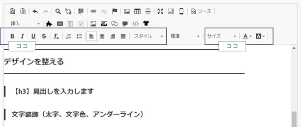 編集画面のツールバー