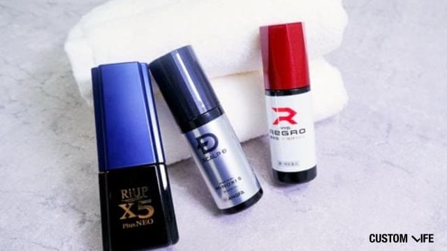 ミノキシジル治療薬がタオルの上に置いてある